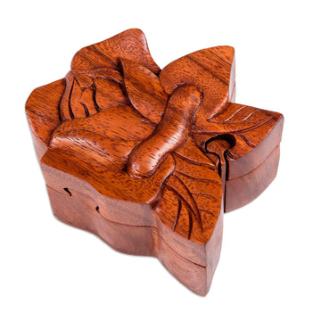 Decorative Wood Puzzle Box with Lotus Motif - Lotus Secret