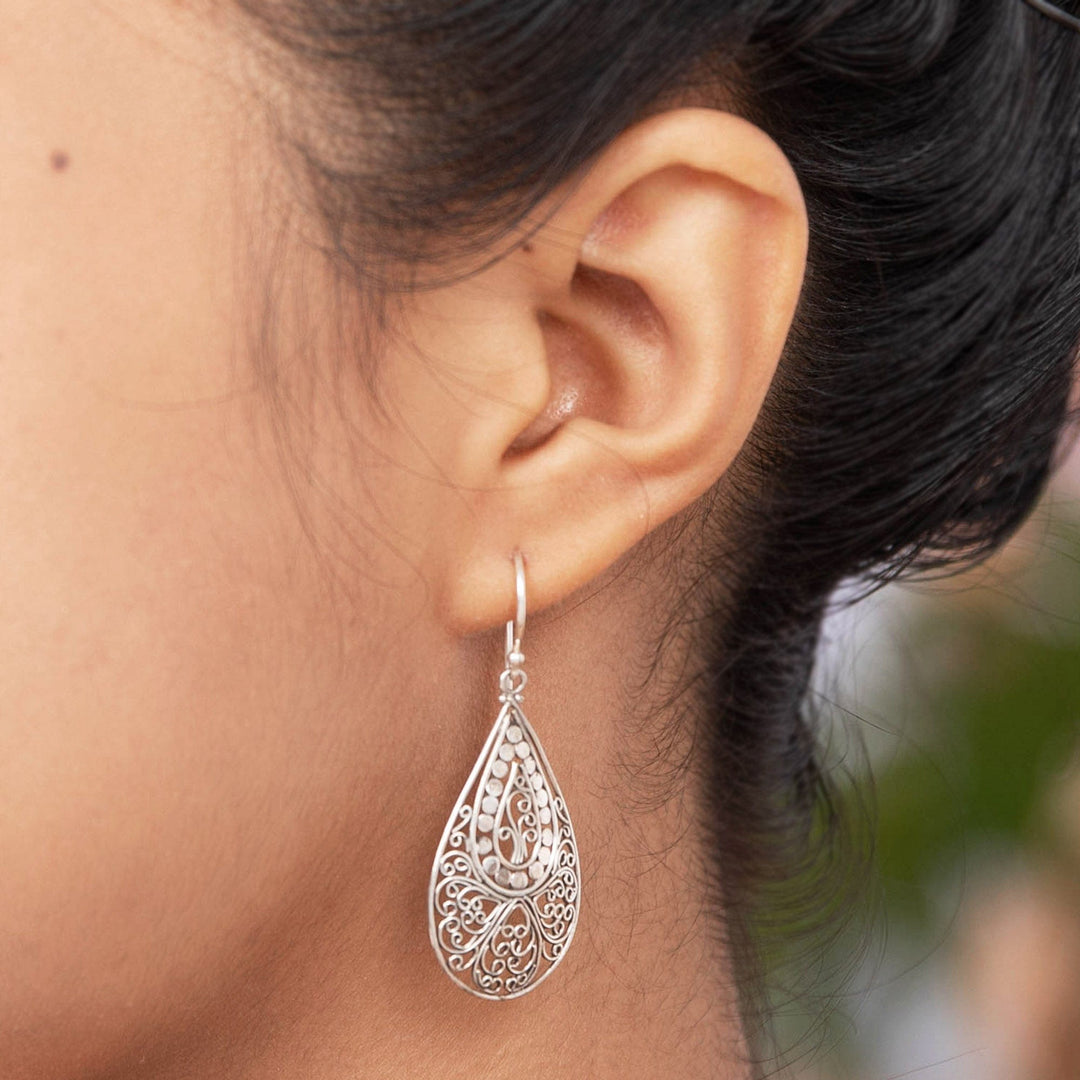 Hand Crafted Sterling Silver Dangle Earrings - Gossamer Swirl