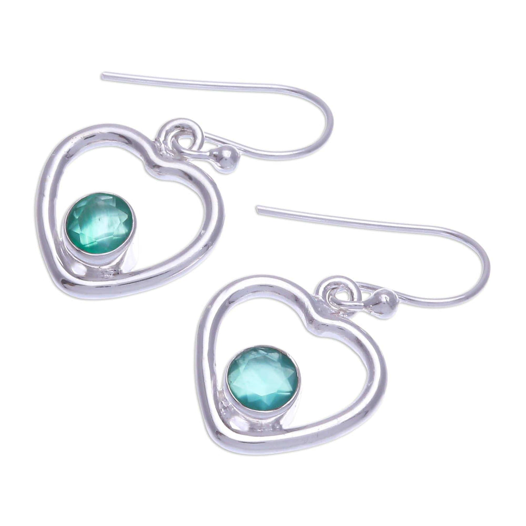 Green Chalcedony Dangle Earrings with Heart Motif - Earnest Offer in Green