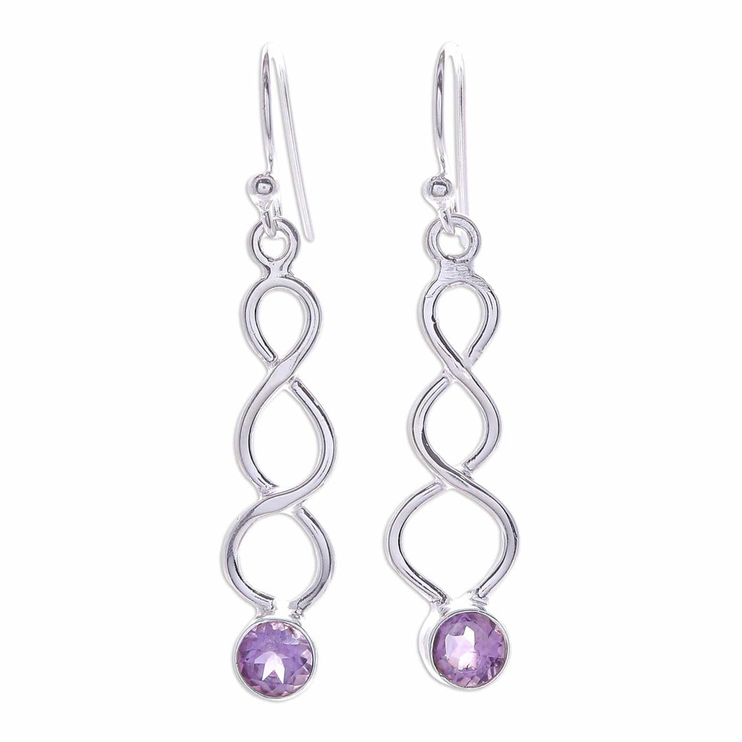 Amethyst and Sterling Silver Dangle Earrings - Champagne Surprise in Purple