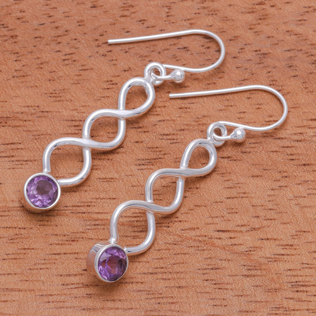 Amethyst and Sterling Silver Dangle Earrings - Champagne Surprise in Purple