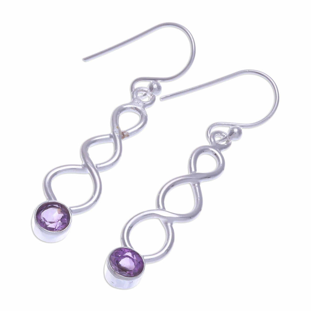 Amethyst and Sterling Silver Dangle Earrings - Champagne Surprise in Purple