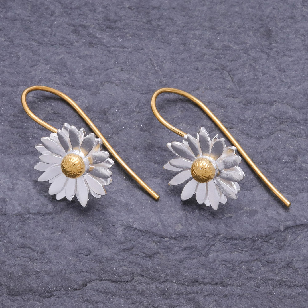 Gold-Accented Drop Earrings with Floral Motif - Midsummer Daisy