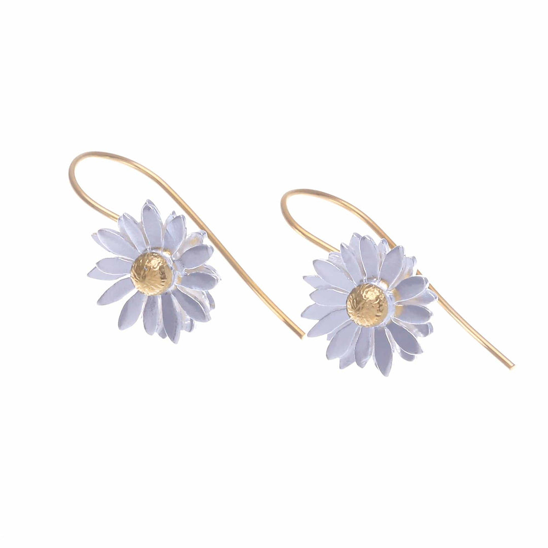 Gold-Accented Drop Earrings with Floral Motif - Midsummer Daisy