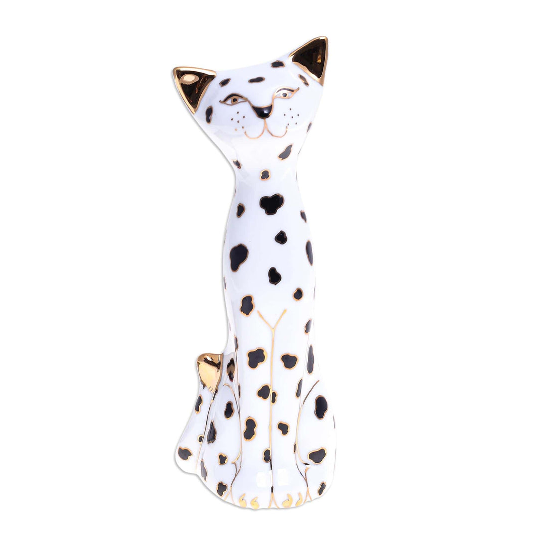 Gold Accented Cat Vase from Thailand - Dalmatian Cat