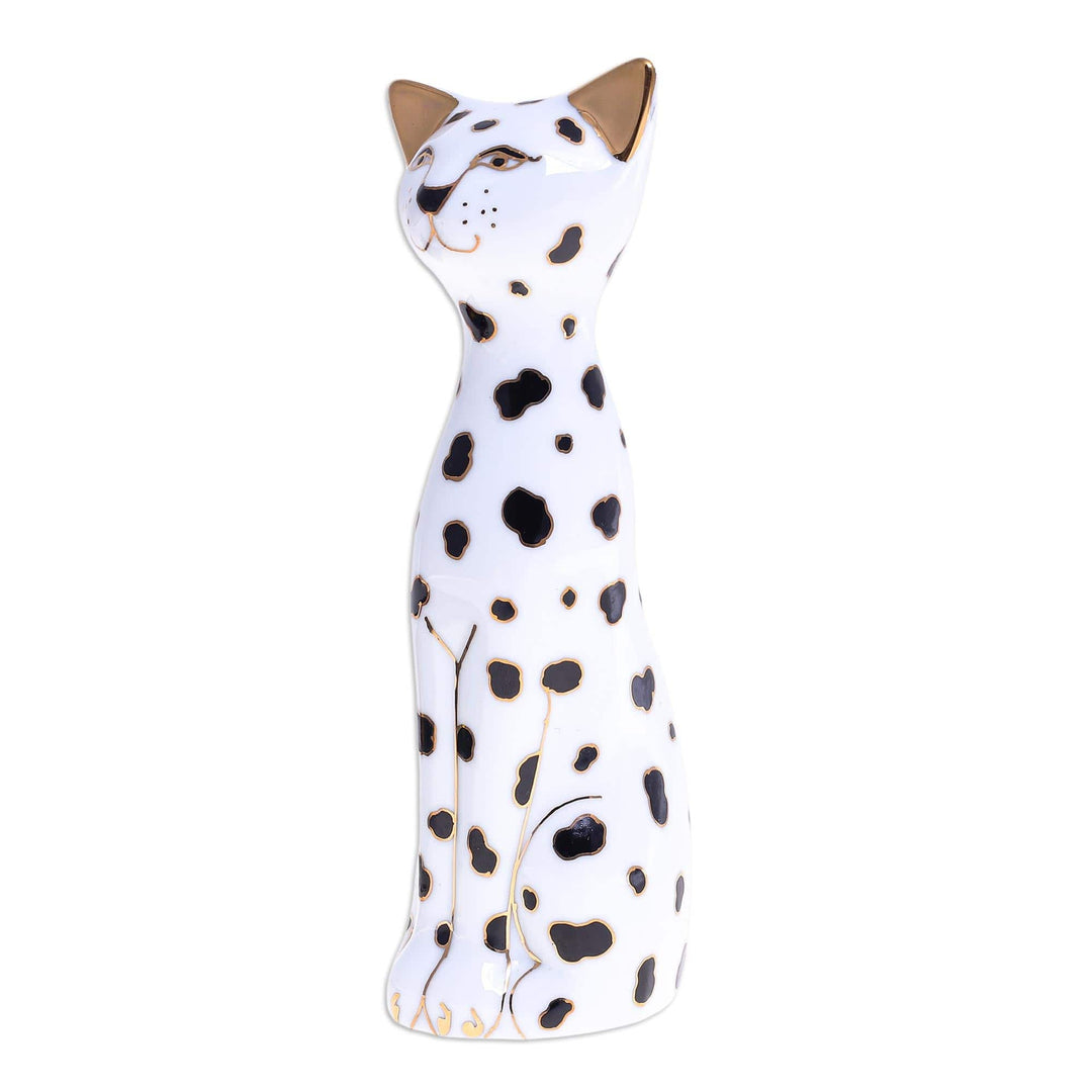 Handcrafted Benjarong Porcelain Cat Figurine - Dalmatian Cat