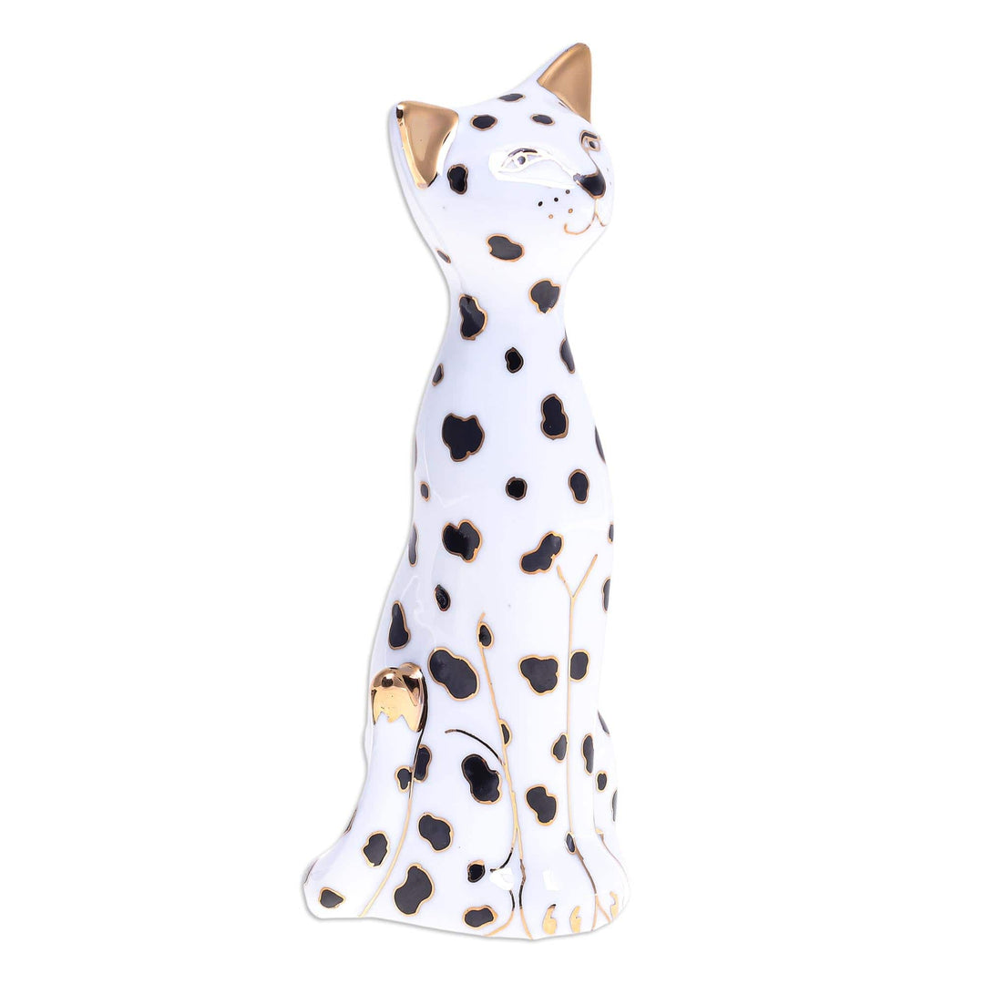 Handcrafted Benjarong Porcelain Cat Figurine - Dalmatian Cat