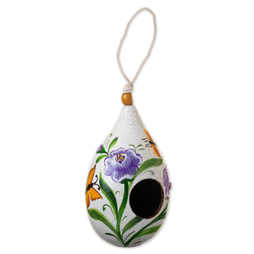 Hand Painted Cut Dried Gourd Birdhouse from Peru - Old-Time Garden