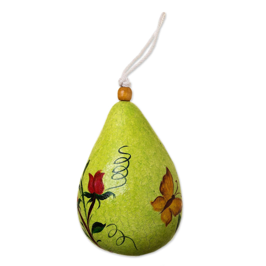 Spring Green Hand Painted Dried Gourd Birdhouse from Peru - Spring Green Condo