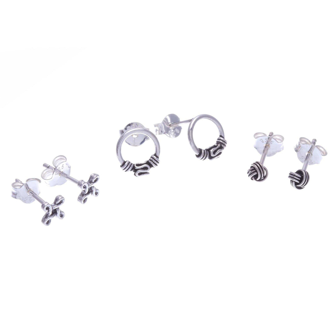 Hand Crafted Sterling Silver Stud Earrings (Set of 3) - Daily Sparkle