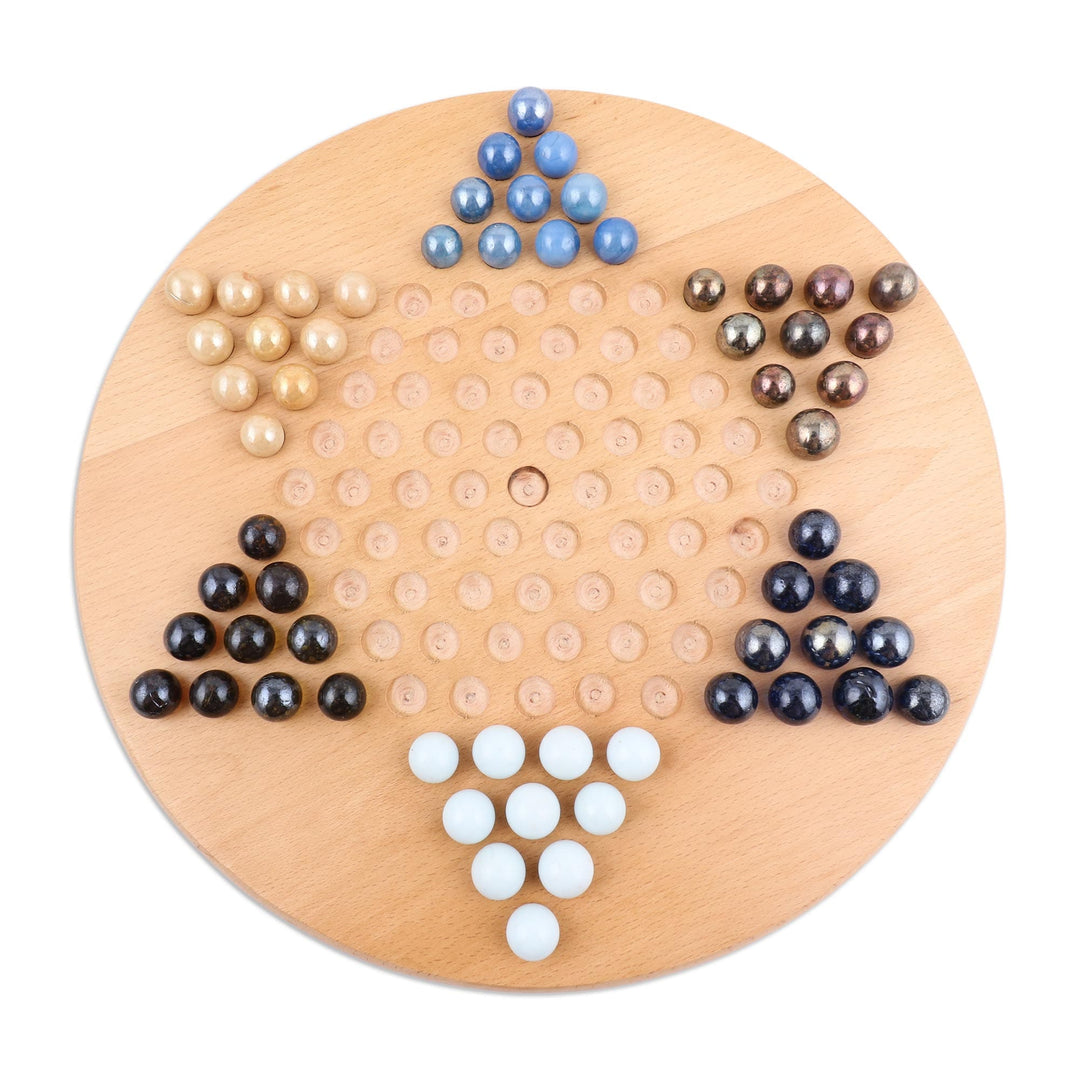 Wood and Glass Marble Chinese Checkers Game - Last Chance