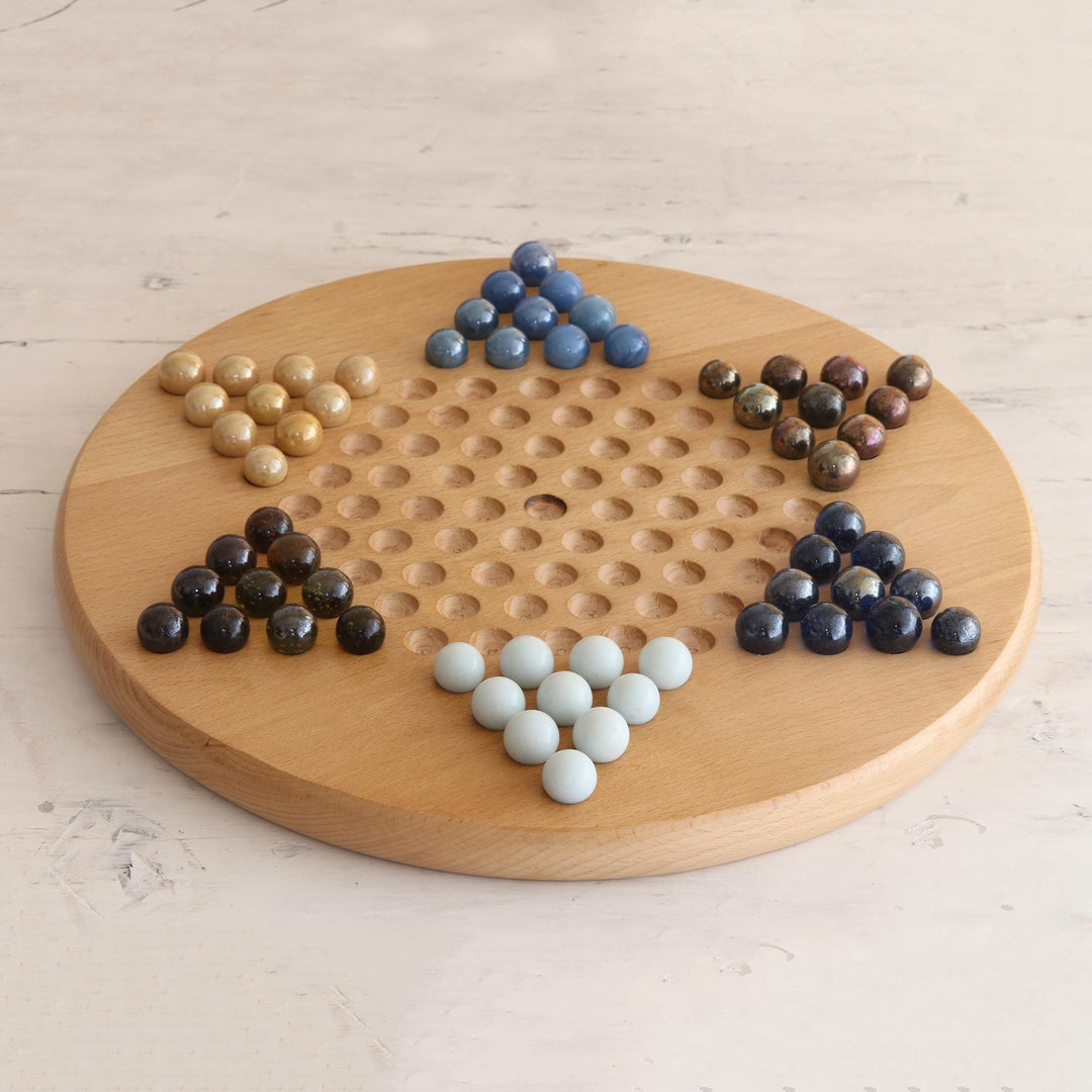 Wood and Glass Marble Chinese Checkers Game - Last Chance
