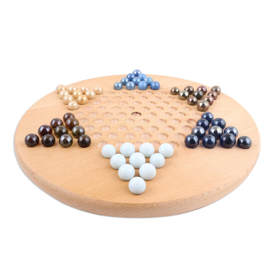 Wood and Glass Marble Chinese Checkers Game - Last Chance