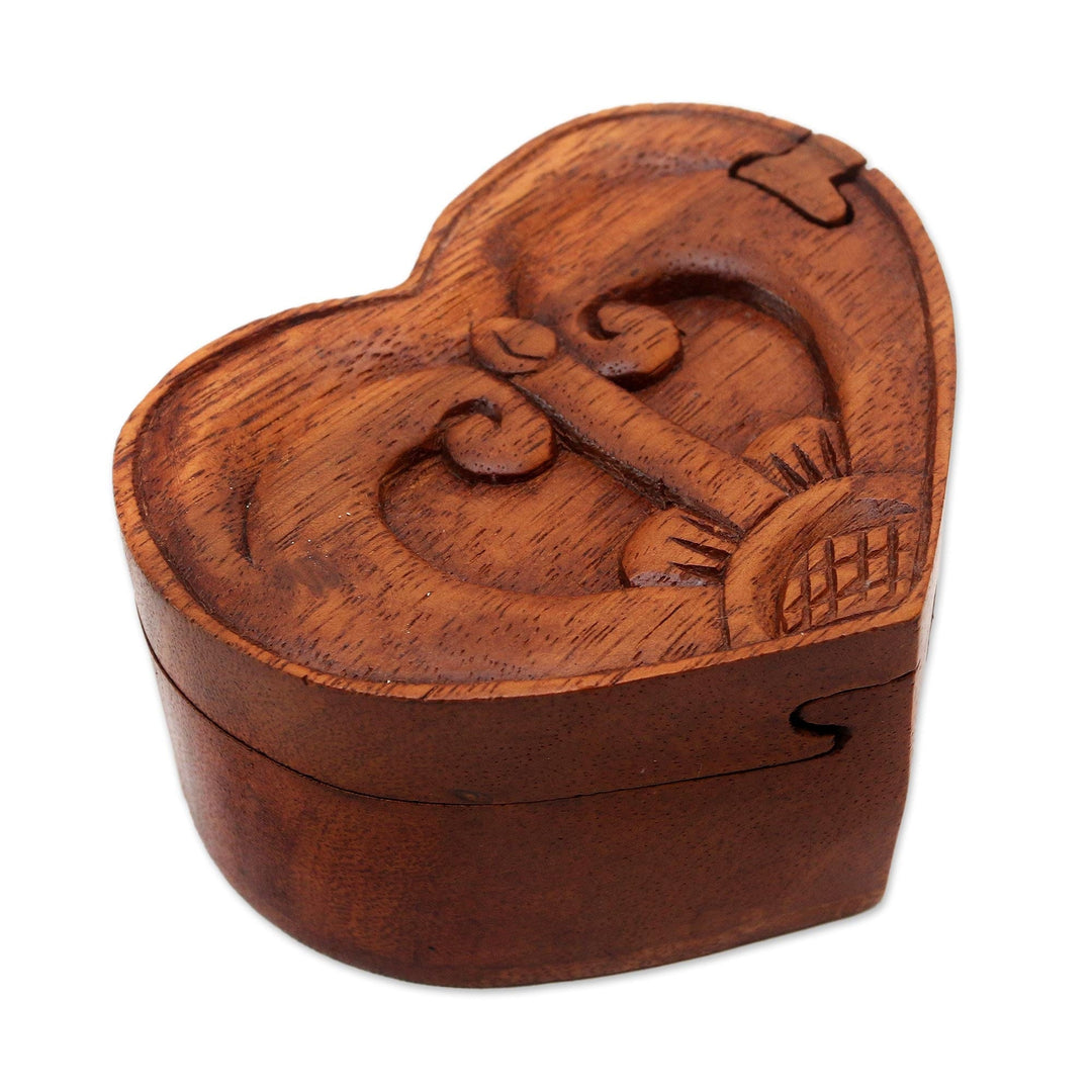 Artisan Crafted Suar Wood Puzzle Box - Tug of Love