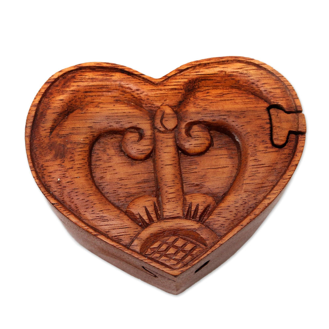 Artisan Crafted Suar Wood Puzzle Box - Tug of Love