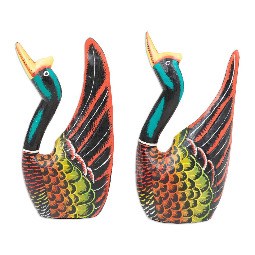 Handmade Albesia Wood Swan Statuettes (Pair) - State of Grace