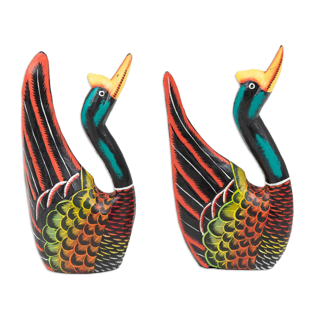 Handmade Albesia Wood Swan Statuettes (Pair) - State of Grace