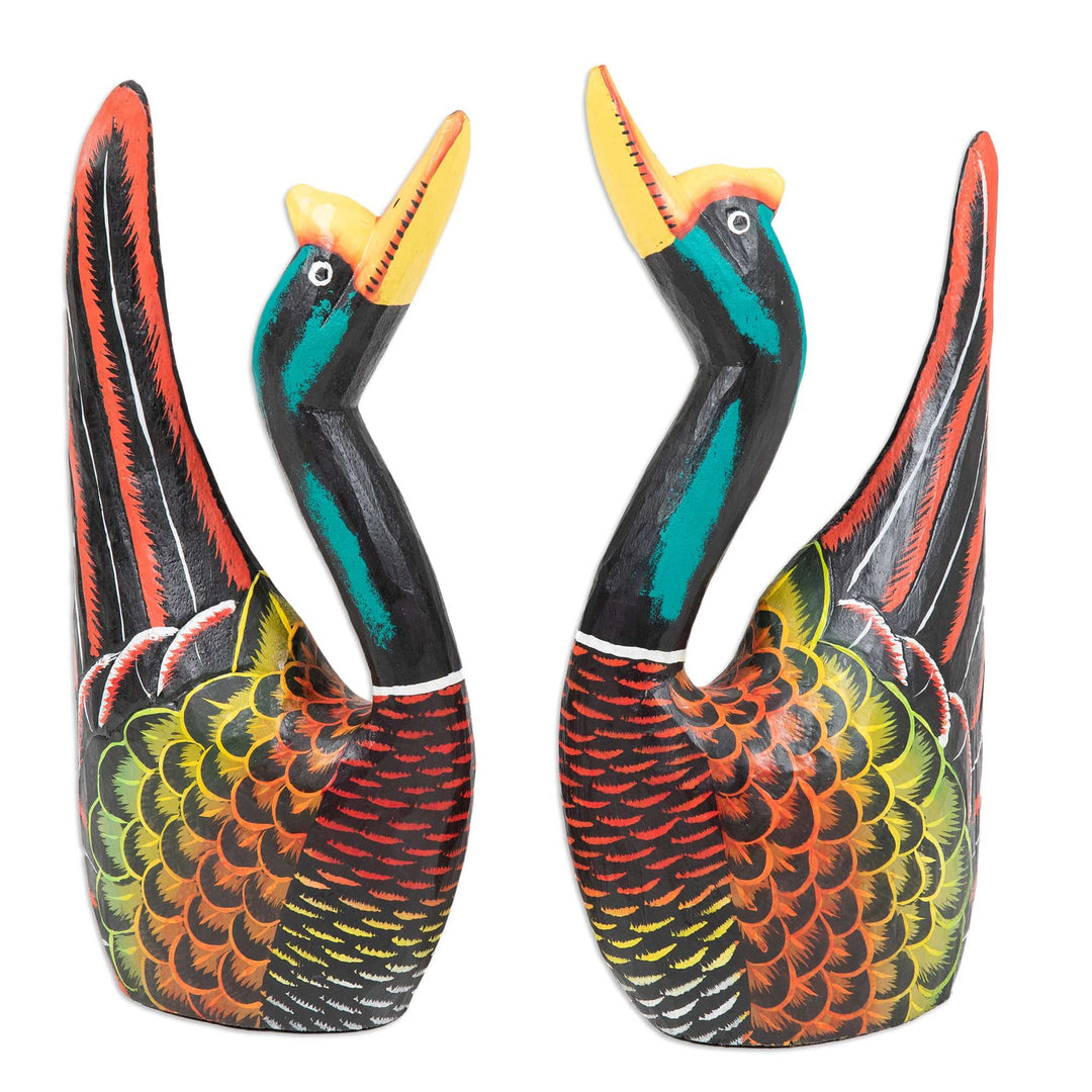 Handmade Albesia Wood Swan Statuettes (Pair) - State of Grace