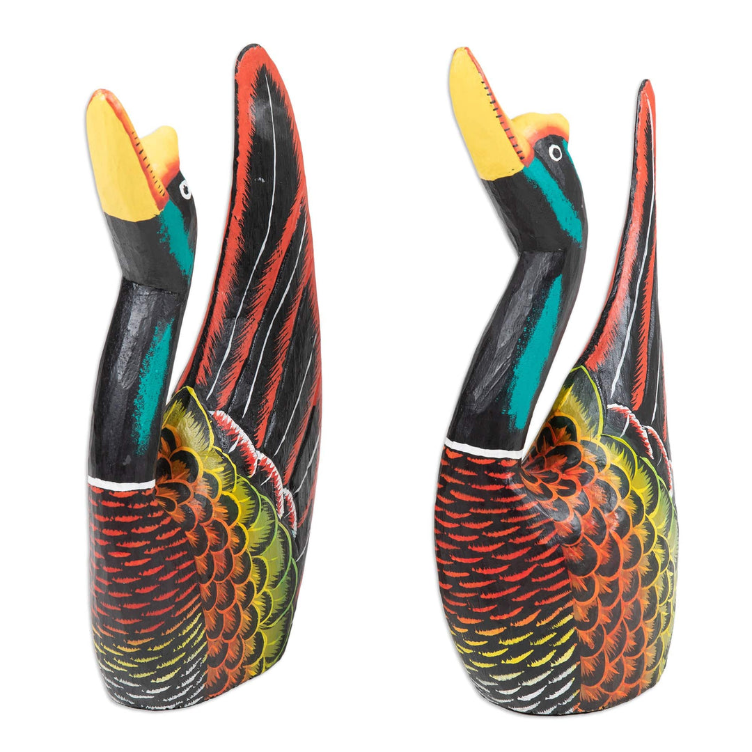 Handmade Albesia Wood Swan Statuettes (Pair) - State of Grace
