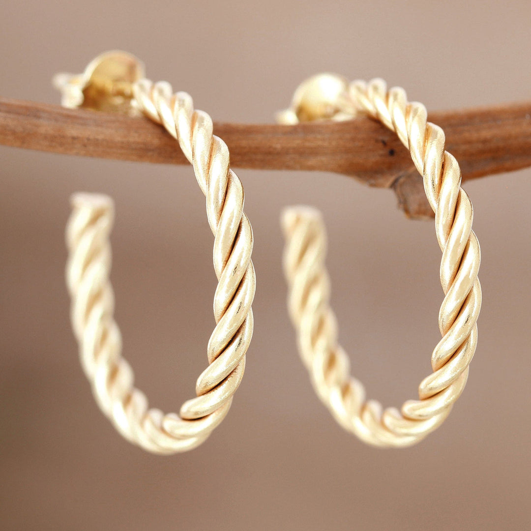 Rope Motif 22k Gold Plated Half-Hoop Earrings - Twist of the Rope