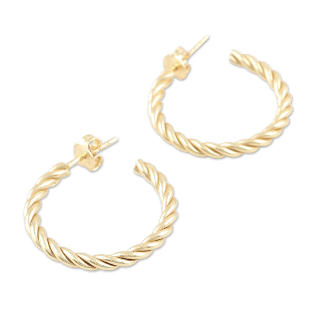 Rope Motif 22k Gold Plated Half-Hoop Earrings - Twist of the Rope
