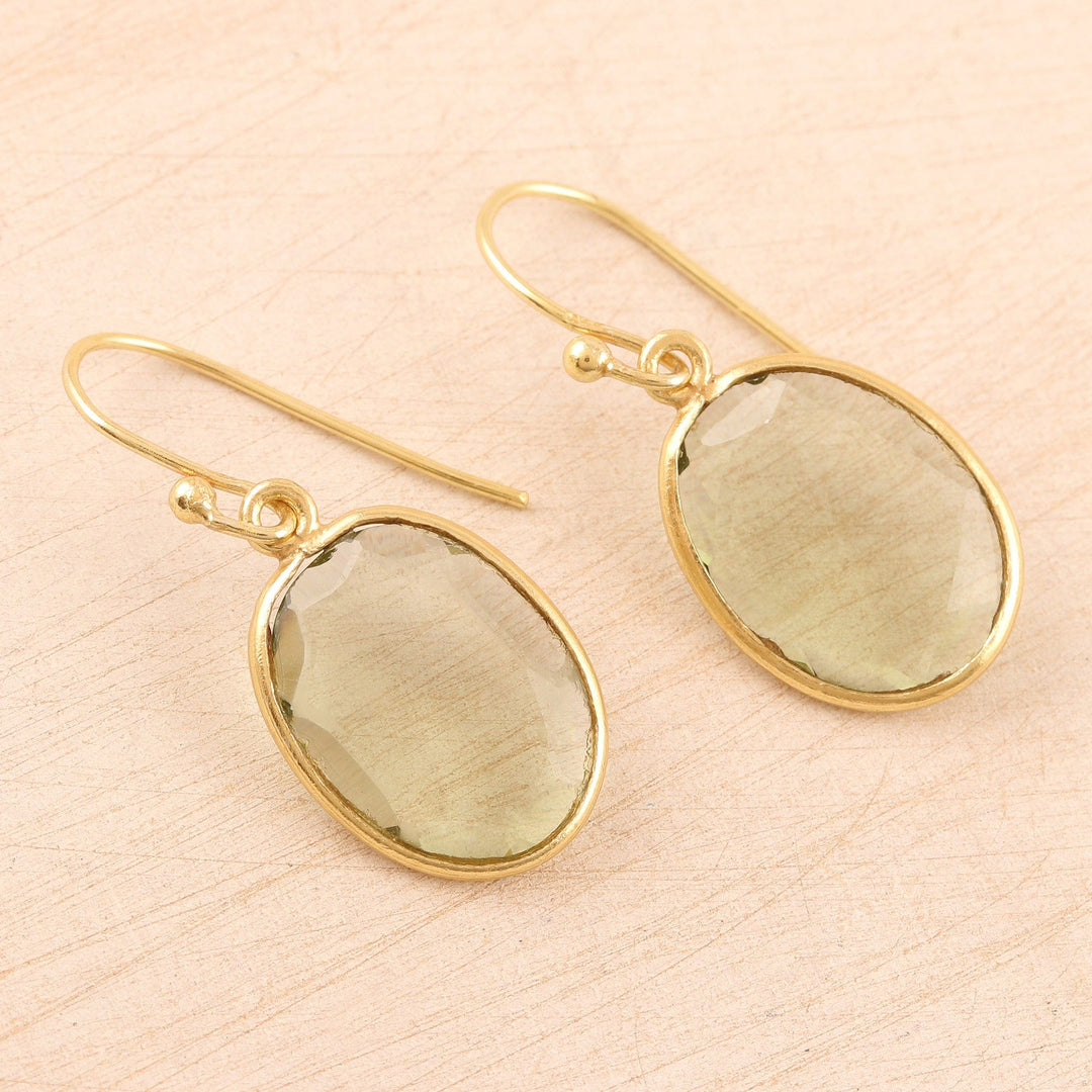 Gold-Plated Prasiolite Dangle Earrings - Great Unknown