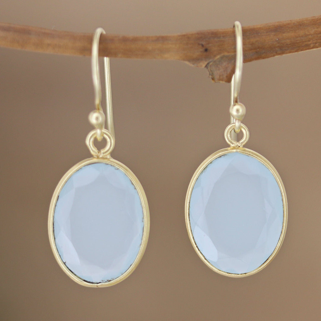 Chalcedony Earrings in 22k Gold Plated Sterling Silver - Refreshing Aqua