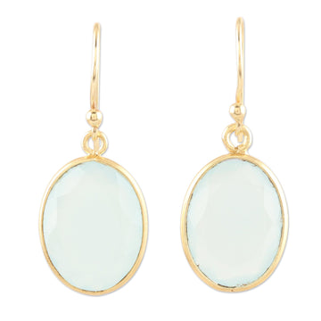 Chalcedony Earrings in 22k Gold Plated Sterling Silver - Refreshing Aqua