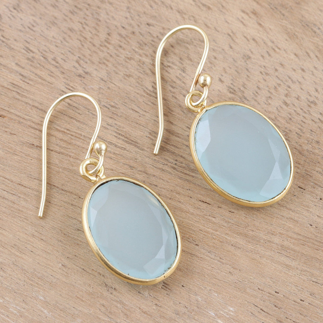Chalcedony Earrings in 22k Gold Plated Sterling Silver - Refreshing Aqua