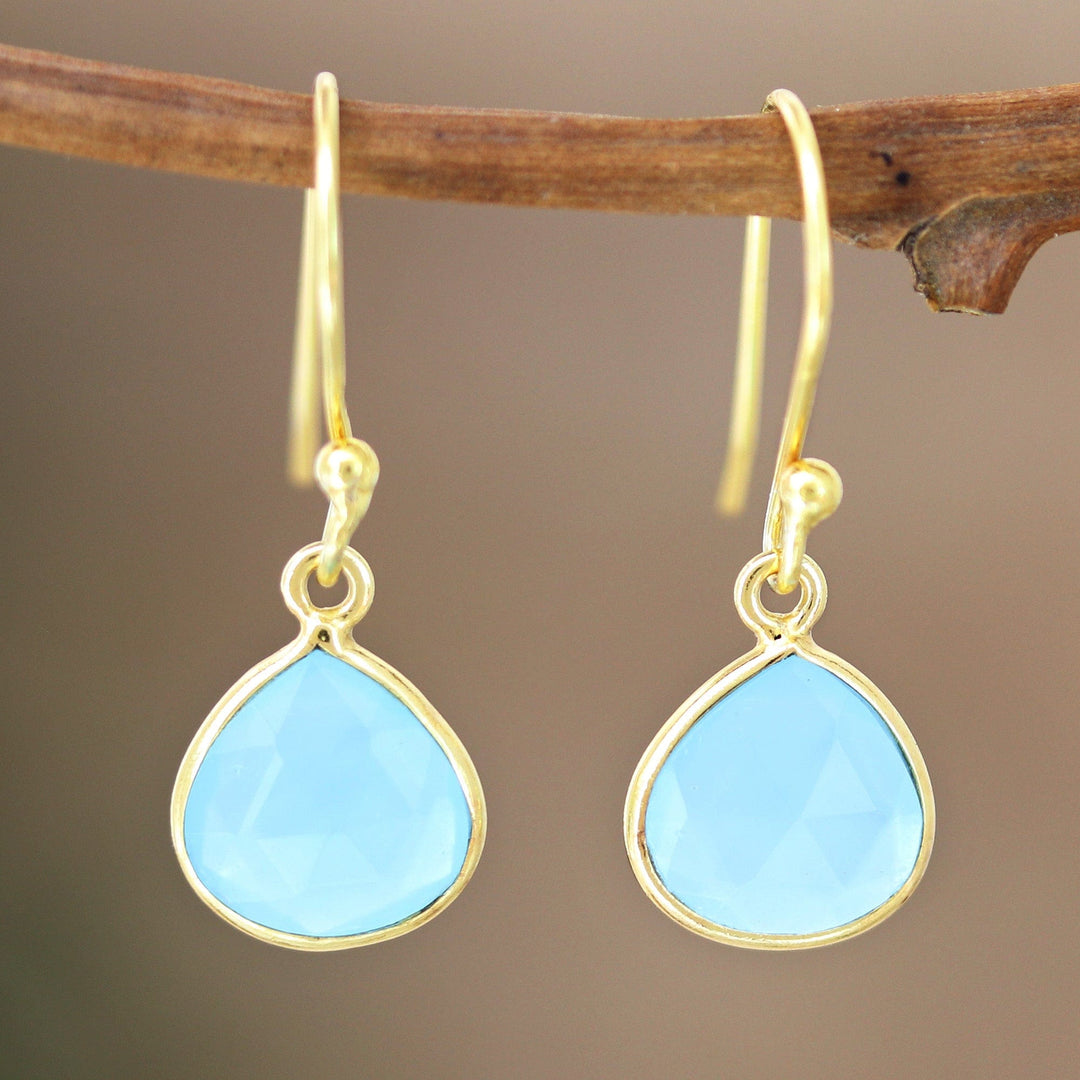 Blue Chalcedony Dangle Earrings - Cool Pool