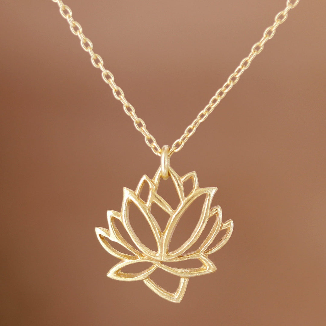 Gold-Plated Pendant Necklace with Lotus Motif - Lotus of the Land