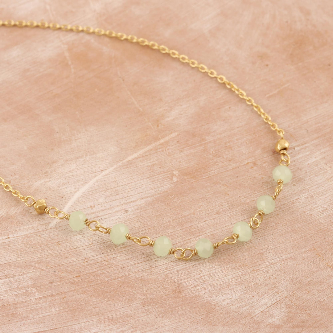 Handmade Chalcedony Gold Plated Necklace - Green Glade