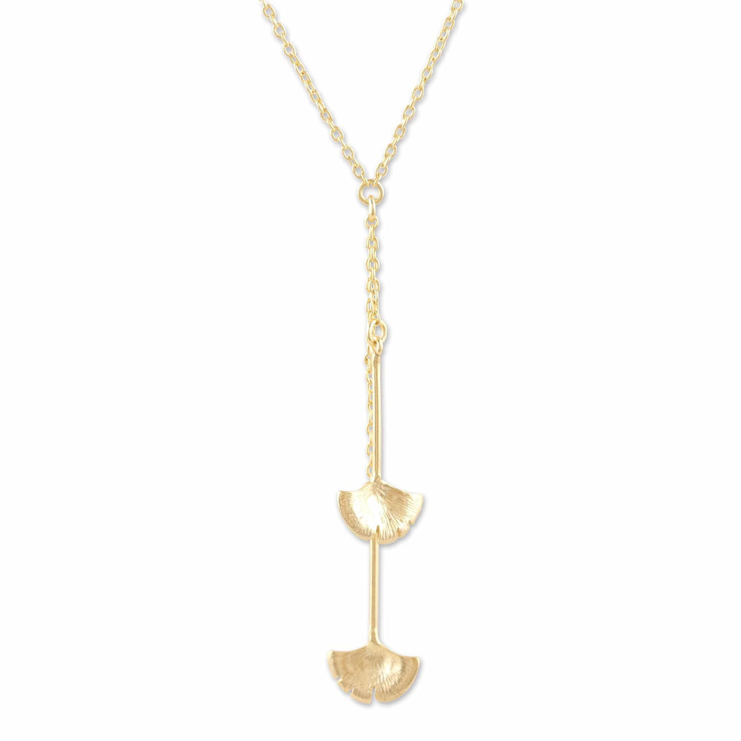Y-Necklace with Leaf Motif Pendants - Delicate Ginkgo