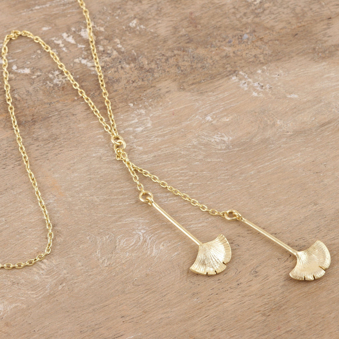Y-Necklace with Leaf Motif Pendants - Delicate Ginkgo