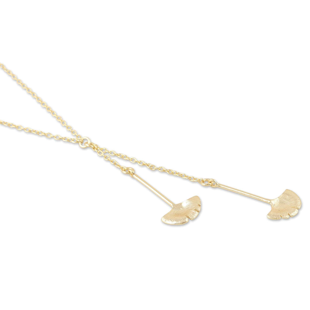 Y-Necklace with Leaf Motif Pendants - Delicate Ginkgo