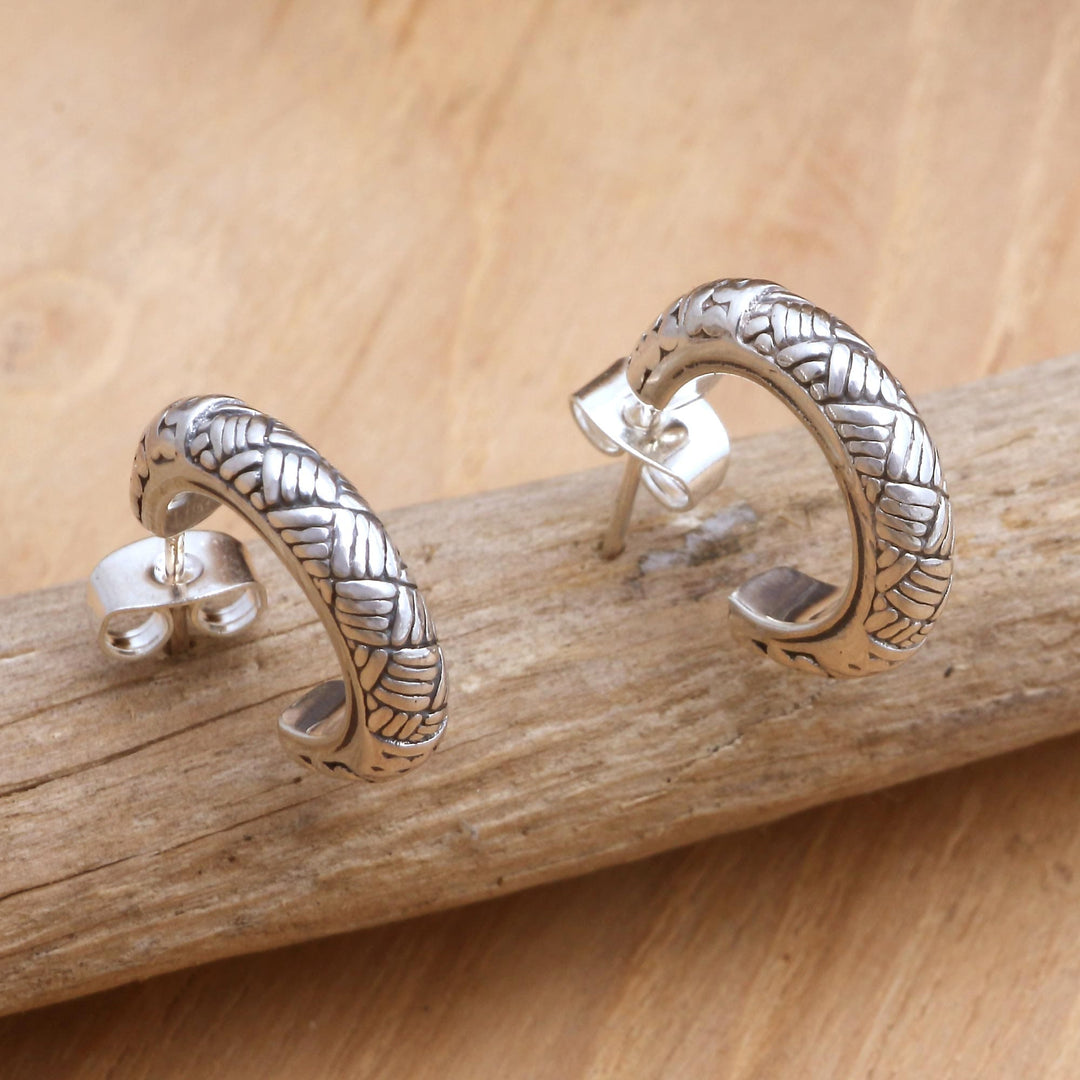 Handmade Sterling Half-Hoop Earrings - Bali Basket