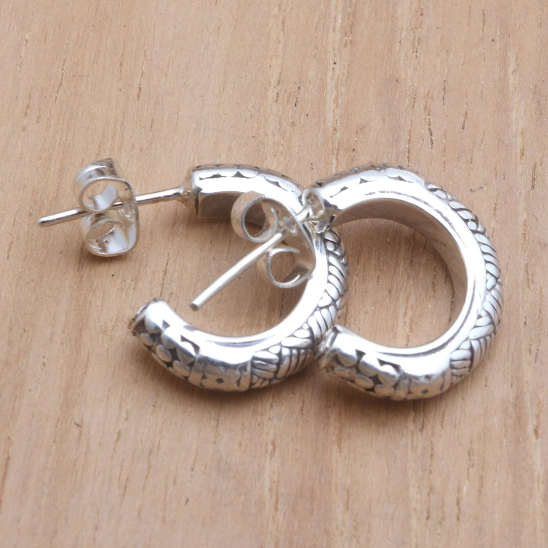 Handmade Sterling Half-Hoop Earrings - Bali Basket