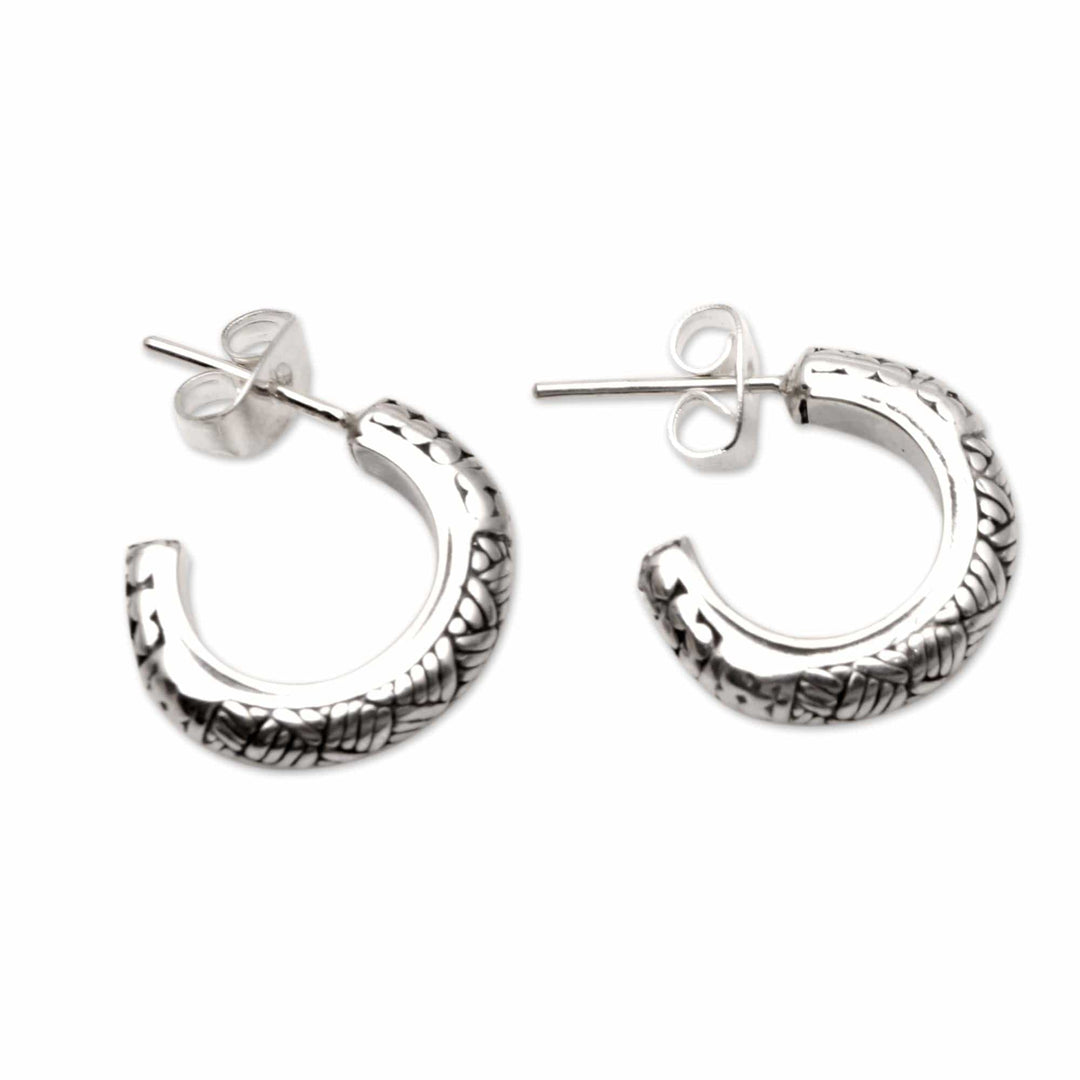 Handmade Sterling Half-Hoop Earrings - Bali Basket