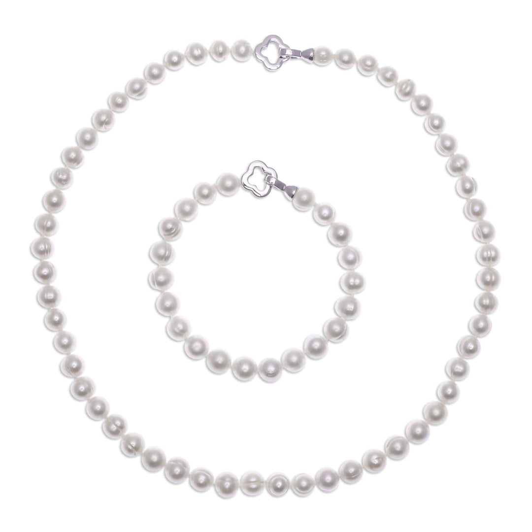 Necklace and Bracelet Set with Cultured Pearls - Precious Dream in White