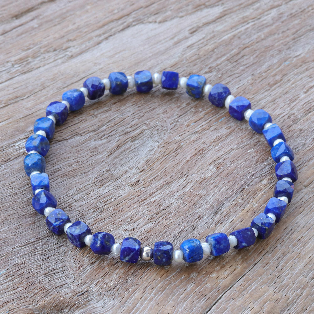 Beaded Stretch Bracelet with Lapis Lazuli - Colors of Chiang Mai