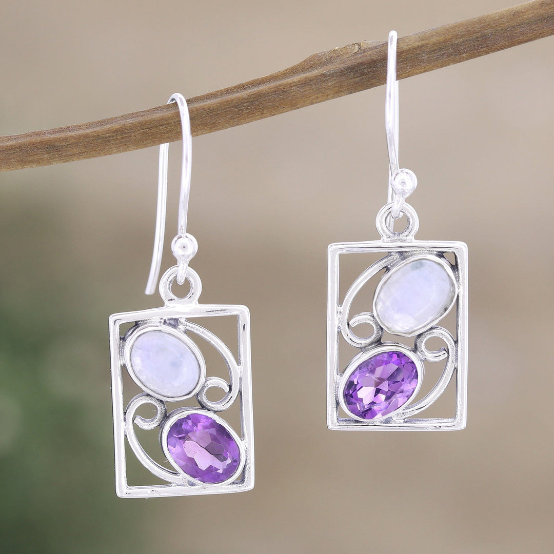 Handmade Amethyst and Rainbow Moonstone Earrings - Sweet Companions