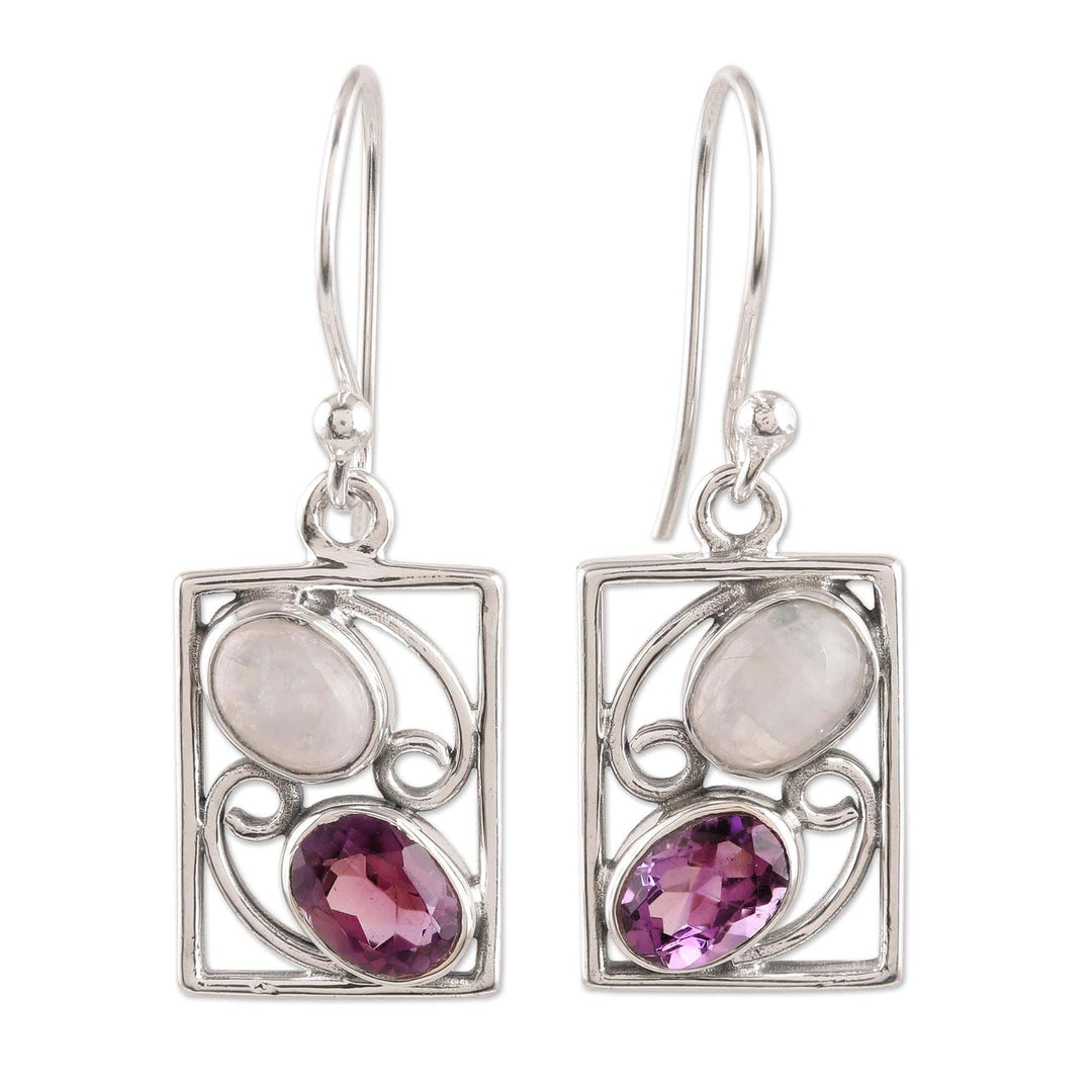 Handmade Amethyst and Rainbow Moonstone Earrings - Sweet Companions