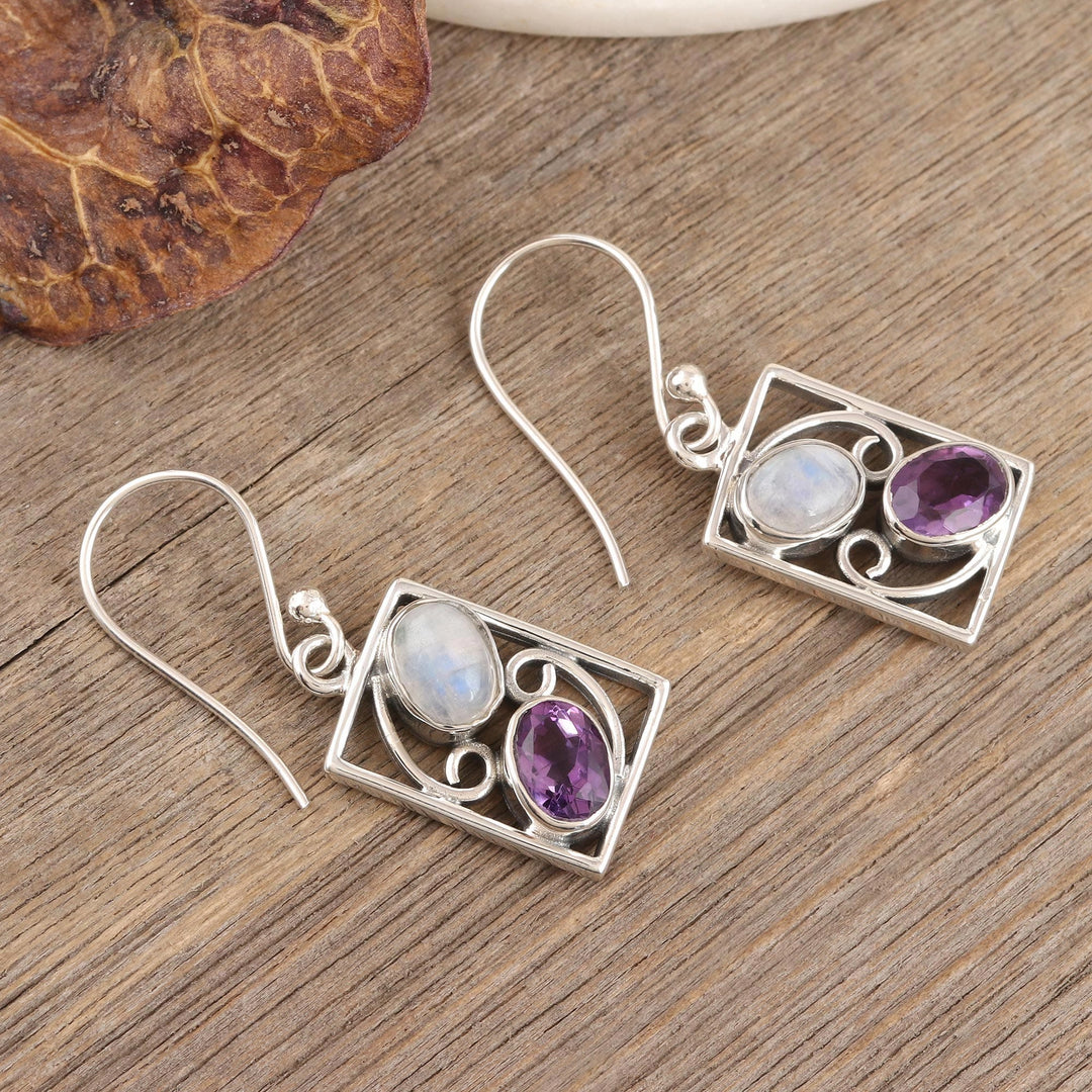 Handmade Amethyst and Rainbow Moonstone Earrings - Sweet Companions