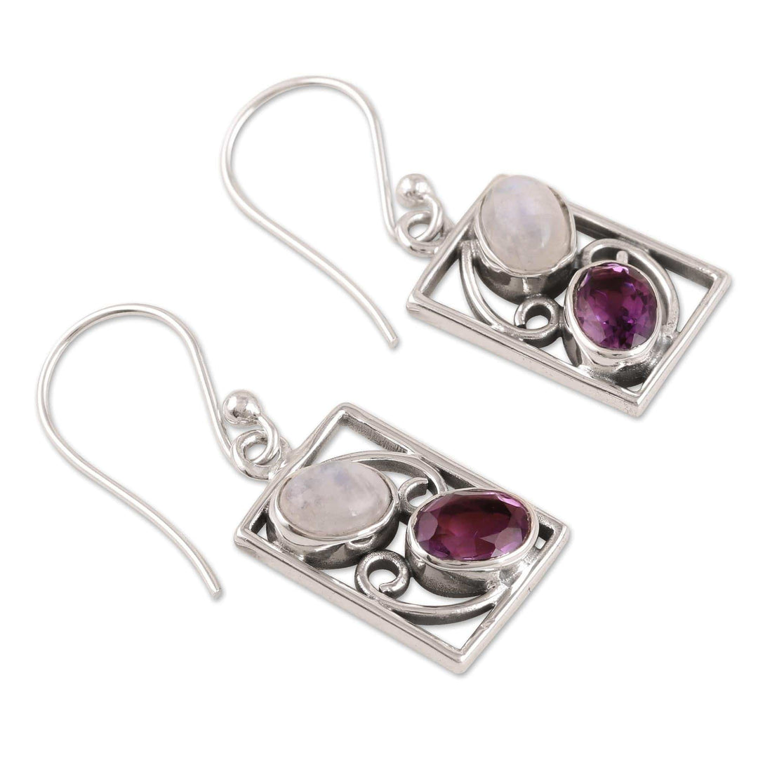 Handmade Amethyst and Rainbow Moonstone Earrings - Sweet Companions