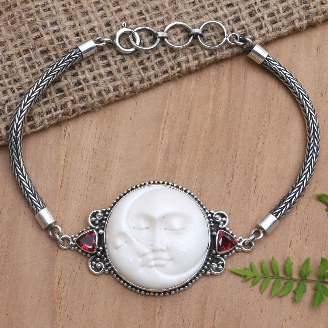 Handcrafted Pendant Bracelet with Garnets - Moon Meeting