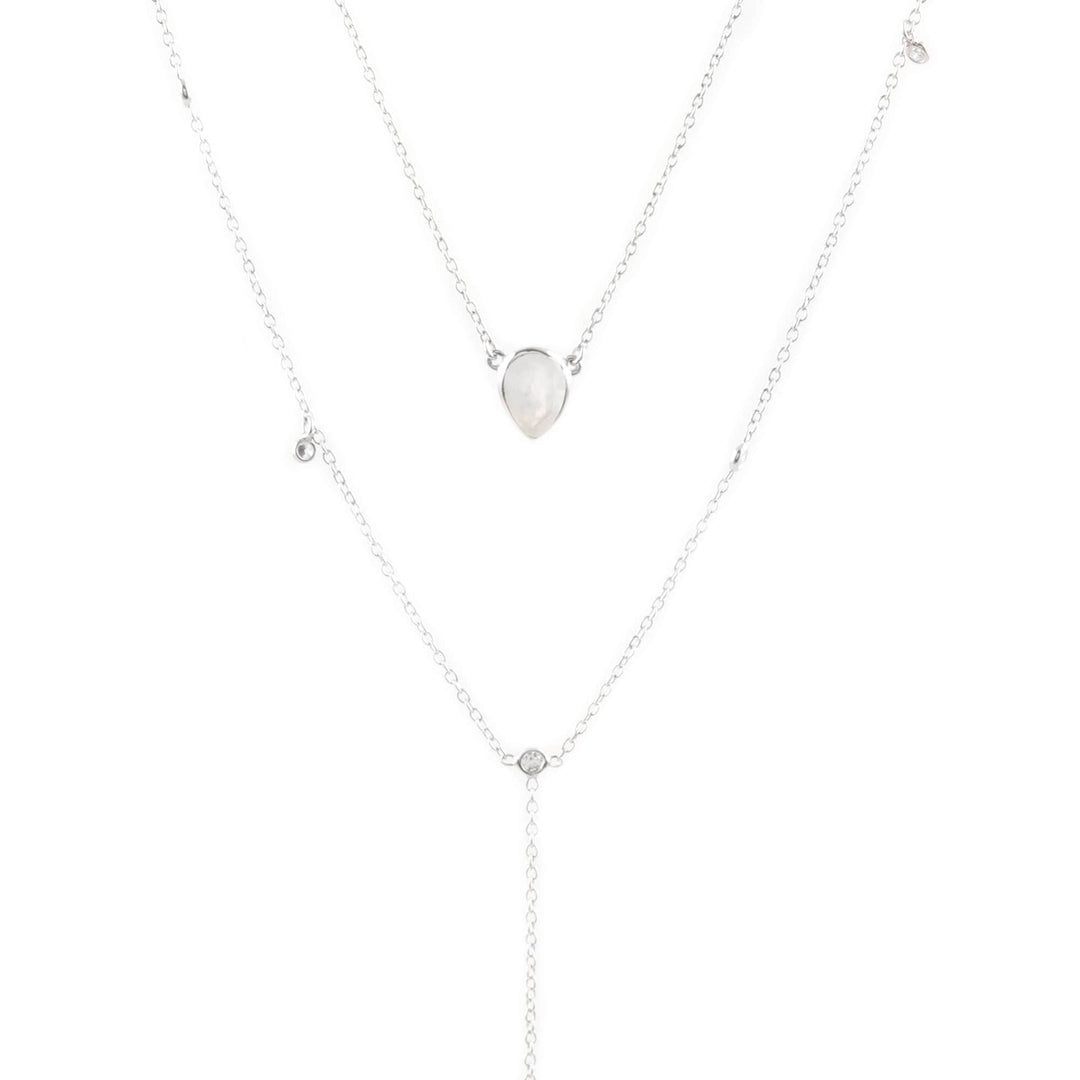 Rainbow Moonstone and Cubic Zirconia Y-Necklace - Above the Clouds