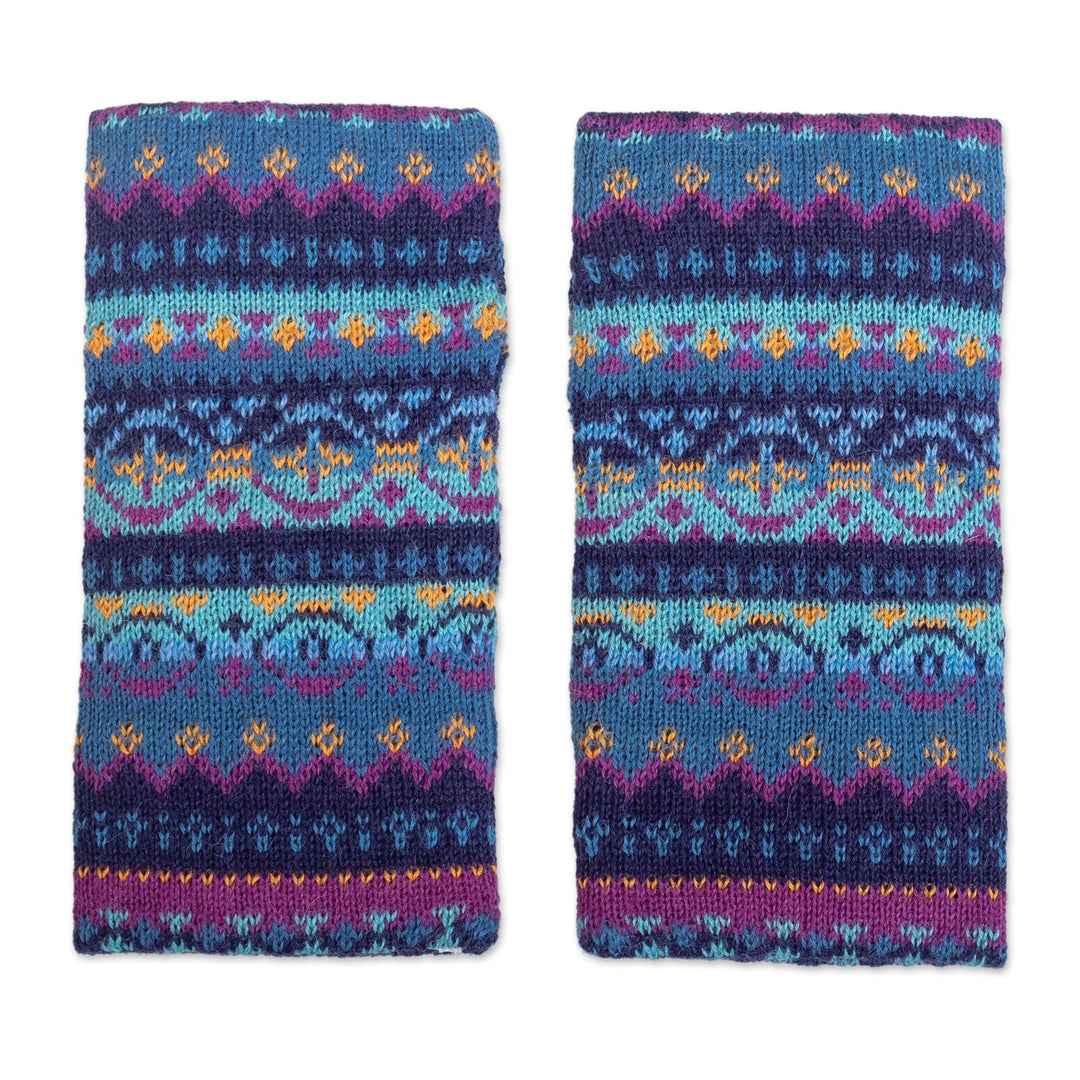 Hand-knit Fingerless Mittens Made with 100% Alpaca in Peru - Blue Mountain