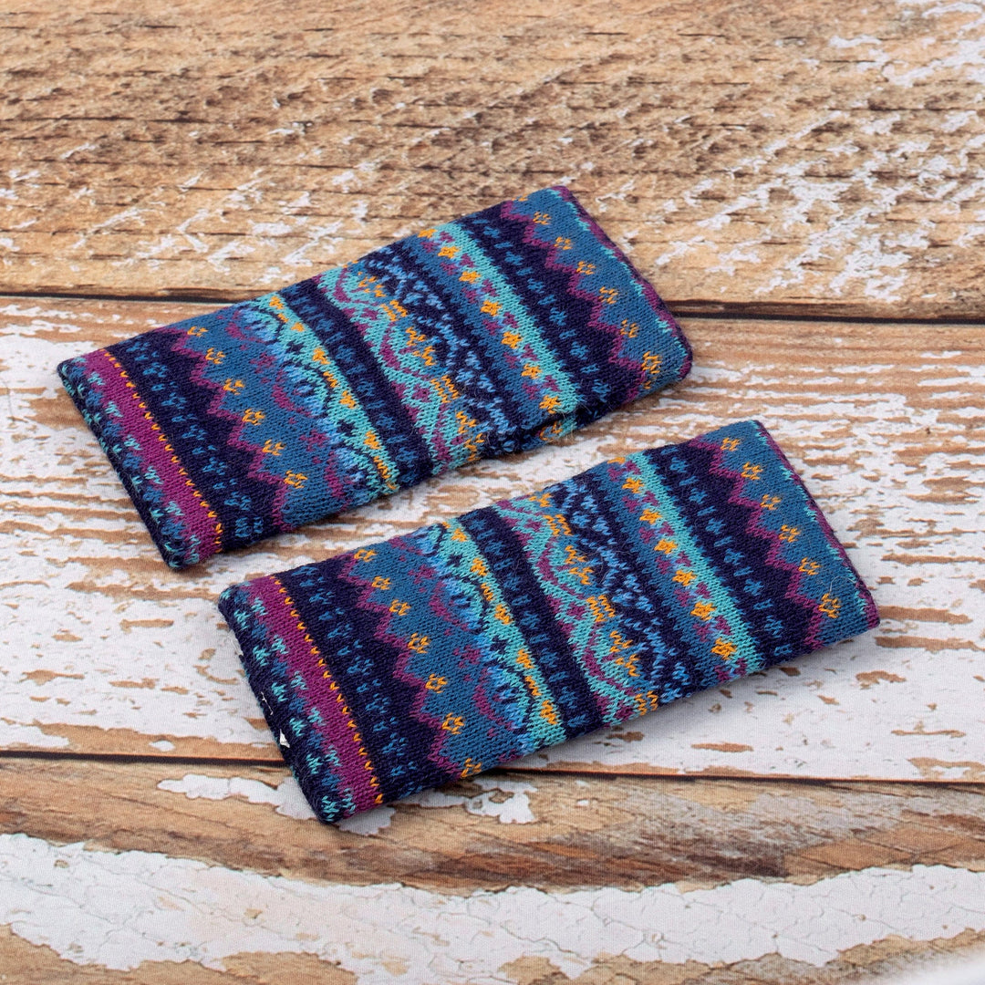 Hand-knit Fingerless Mittens Made with 100% Alpaca in Peru - Blue Mountain