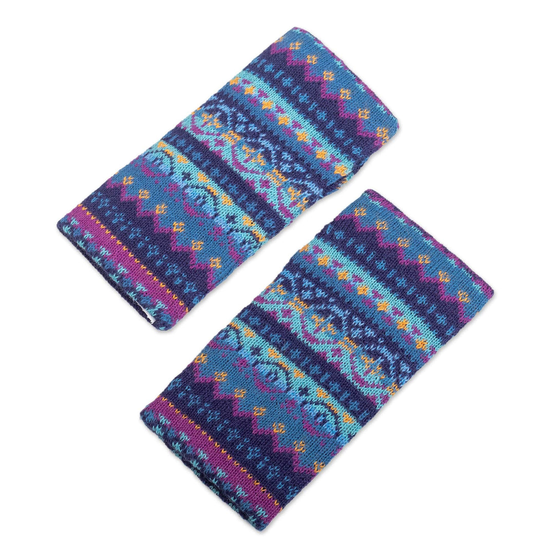 Hand-knit Fingerless Mittens Made with 100% Alpaca in Peru - Blue Mountain