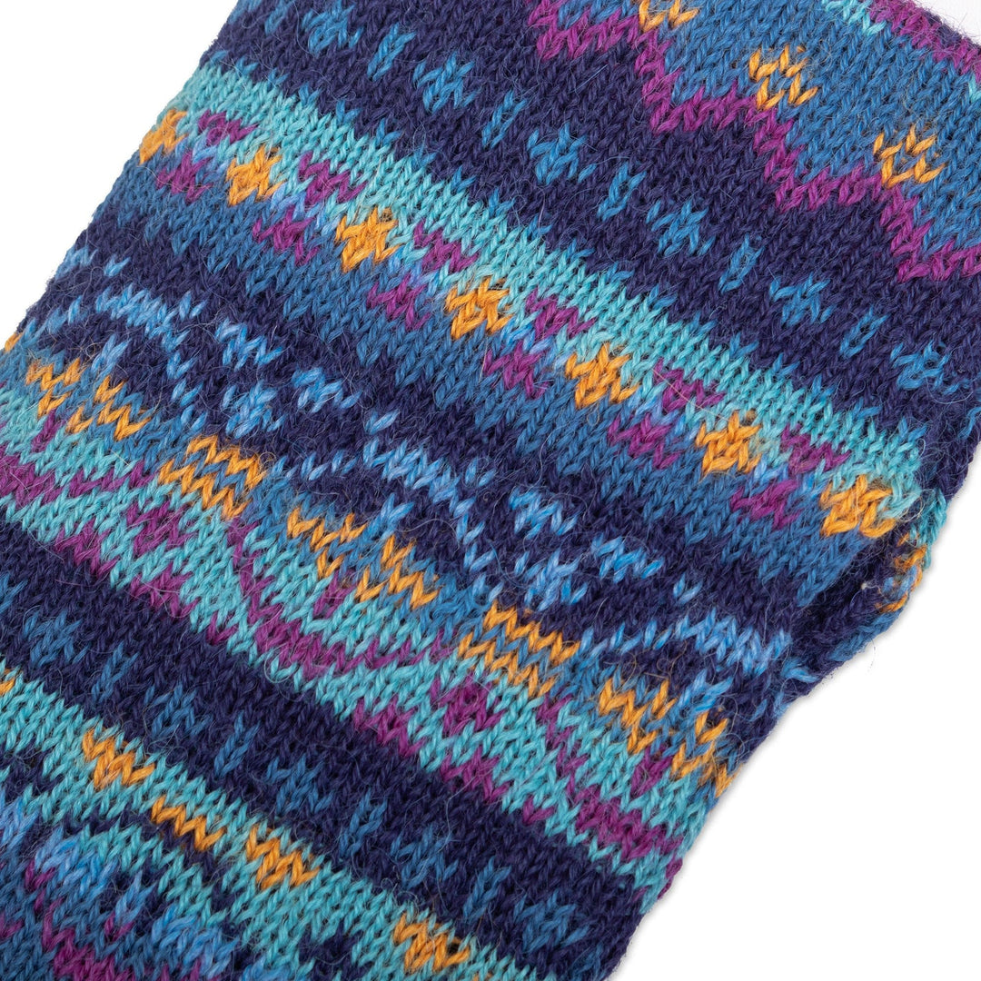 Hand-knit Fingerless Mittens Made with 100% Alpaca in Peru - Blue Mountain